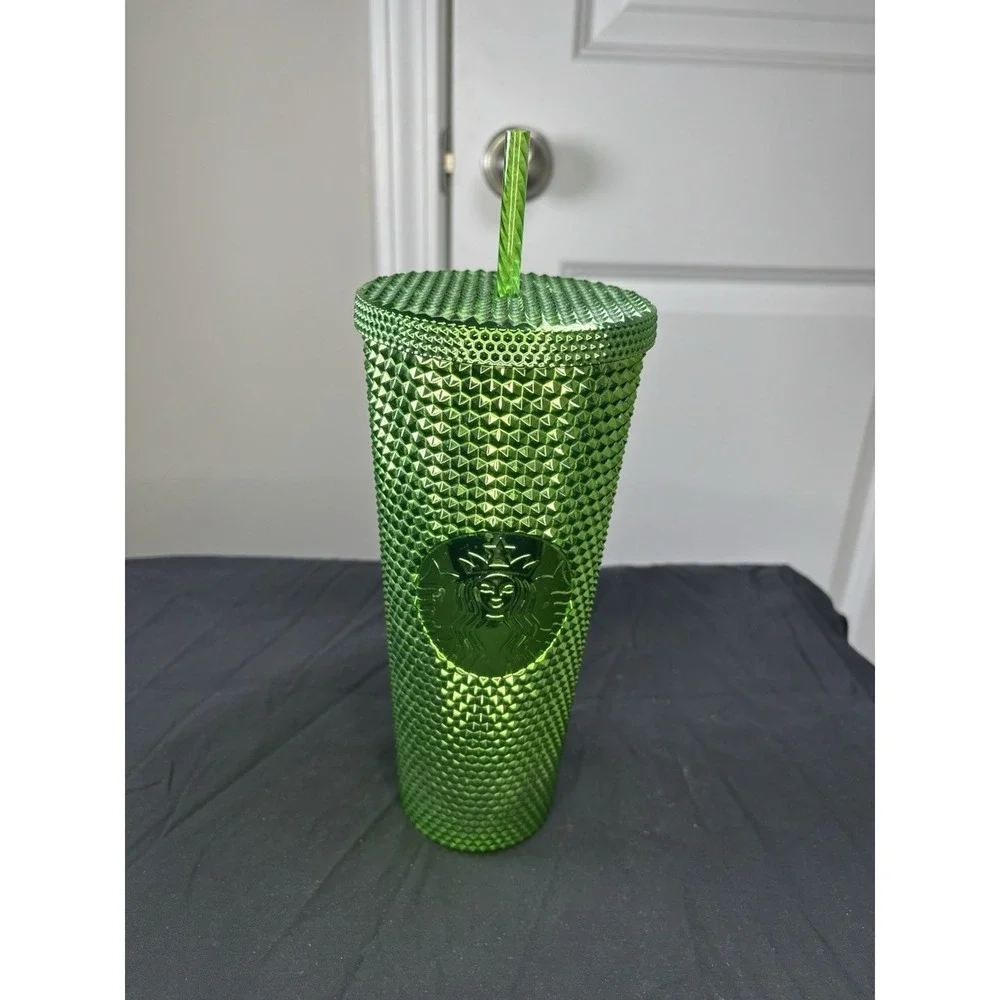Starbucks 2023 Green Chrome Studded Venti‎ Cold Cup Tumbler NWT